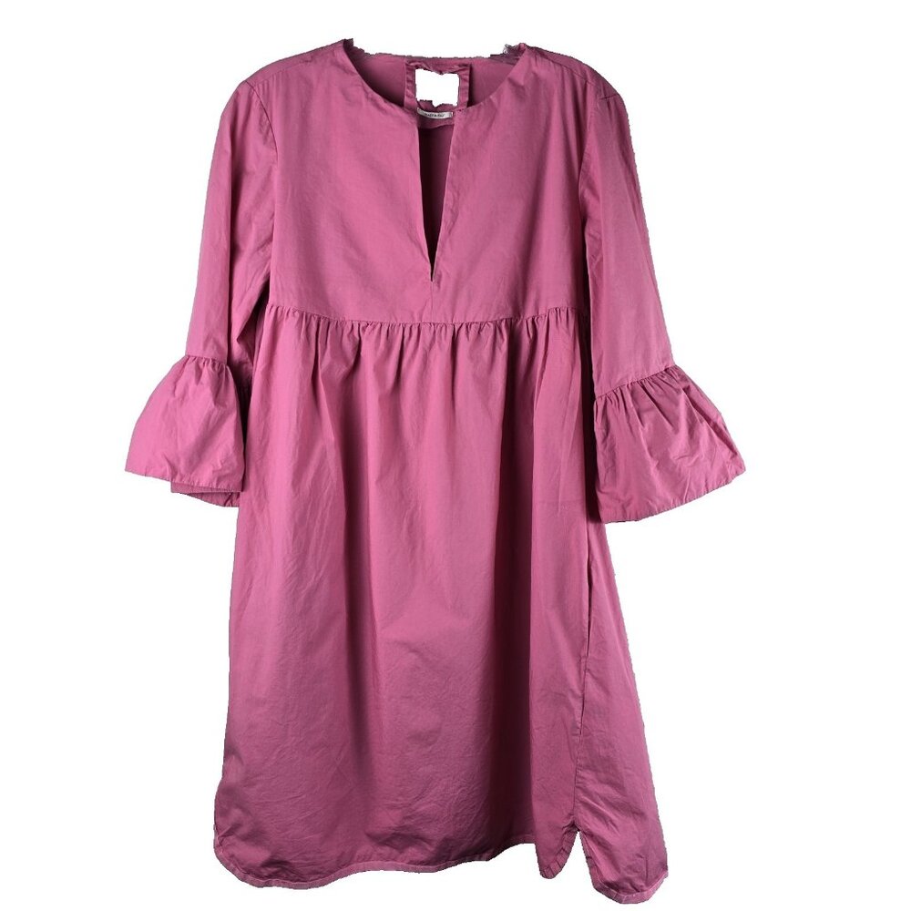 Alessia Santi Dress IT 40 US 4 Pink 100% Cotton Babydoll Bell Sleeve‎ Italy
